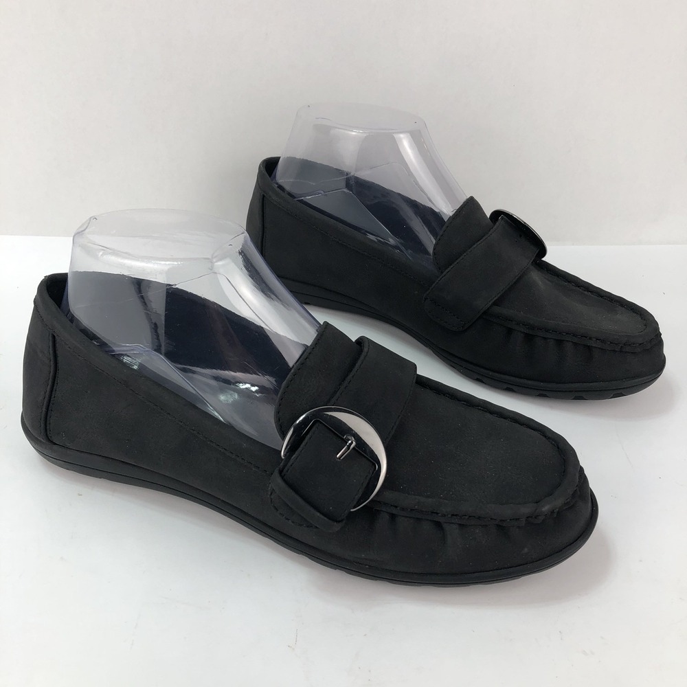 Soft Style by Hush Puppies Womens 8 Vivid Moccasin Slip On Shoes Black Flats